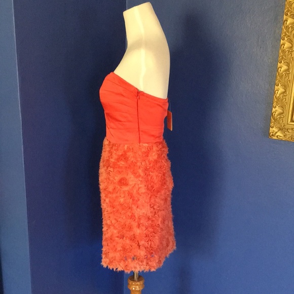 NWT bright coral strapless mini dress with rosettes - club party cosplay - Picture 7 of 17